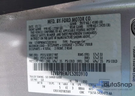 2012 Ford Mustang V6 z USA, uszkodzony, nr VIN 1ZVBP8EM7C5203910